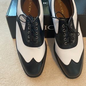 Mens Golf FJ Icon size 11 Black+White Wingtip Shoes- Brand New